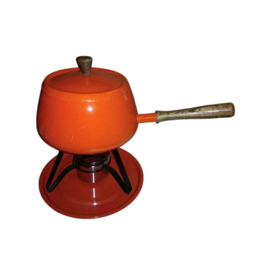 Mid century orange made in japan aluminum fondu pot complete great shape